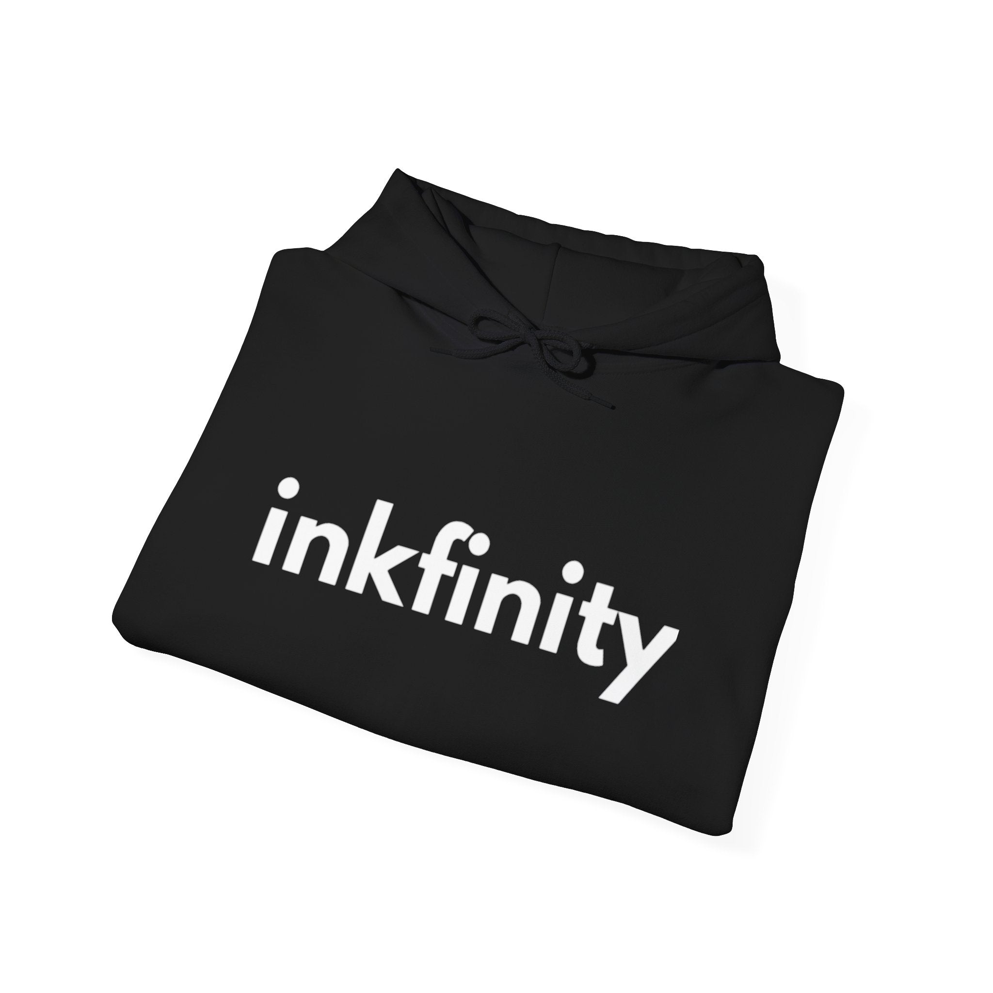 Inkfinity Branded Hoodie, Unisex, White Text on Black Hoodie