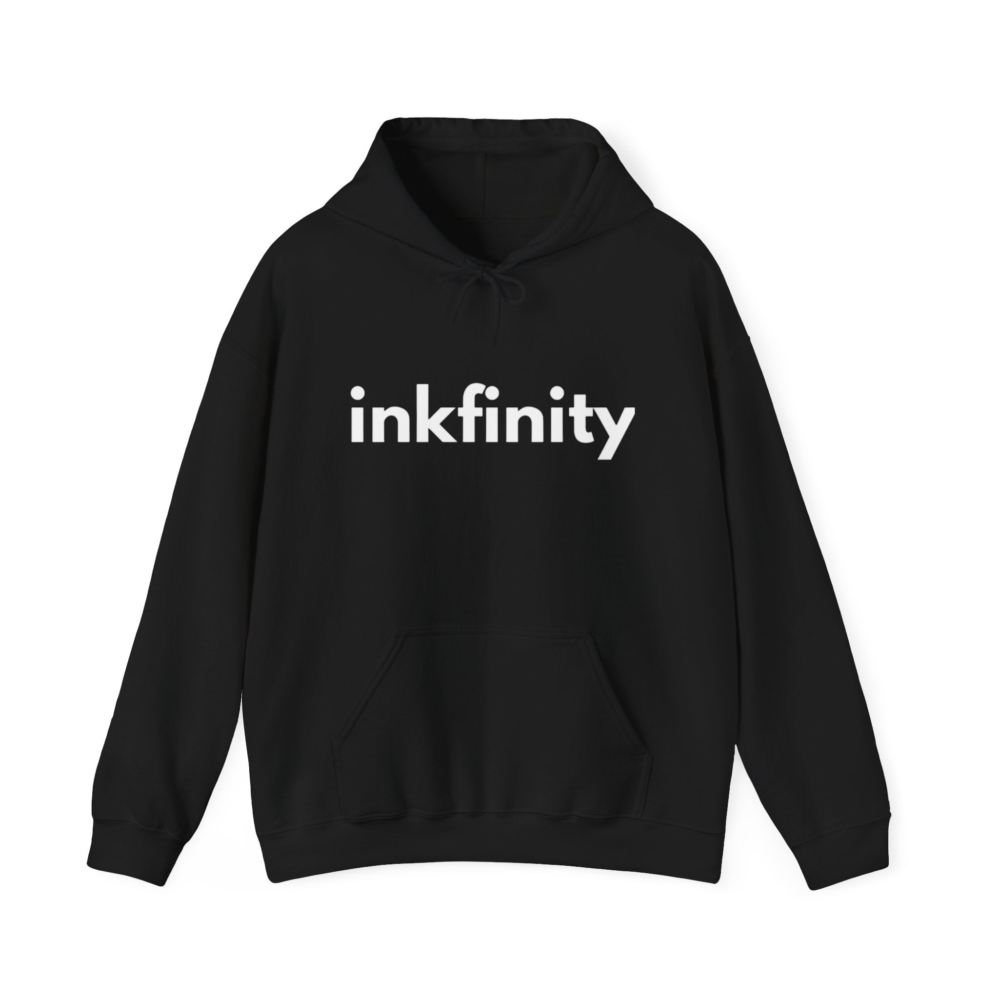 Inkfinity Branded Hoodie, Unisex, White Text on Black Hoodie